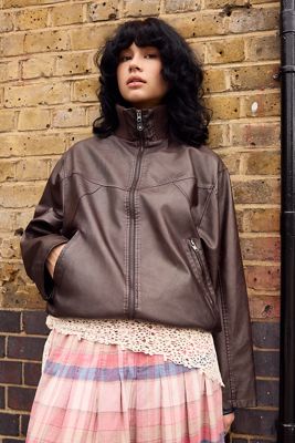 BDG Frances Faux Leather Unwadded Bomber Jacket