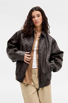 BDG Fran Faux Leather Bomber Jacket