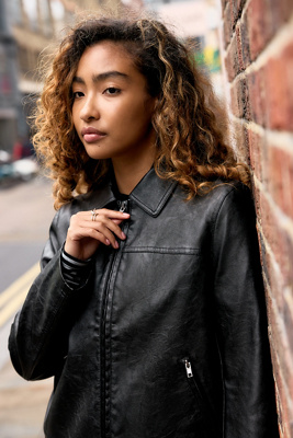 Silence + Noise Sally Fitted Faux Leather Jacket - Black 2XS at Urban Outfitters