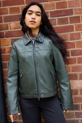 Giacca Bomber Donna In Finta Pelle Scamosciata – Modello Oversize Verde Militare Con Maniche A Pipistrello - 6
