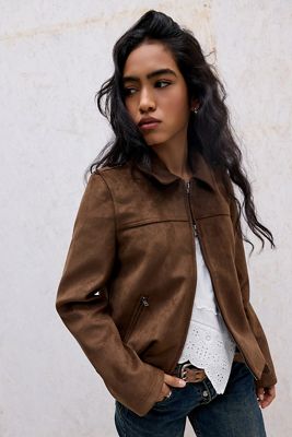 Giacca Donna In Finta Pelle Scamosciata A Cascata - Cappotto Leggero Drappeggiato Per Autunno - copertina