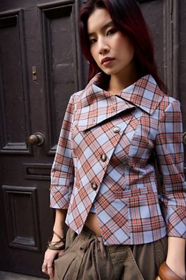 UO Etta Check Asymmetric Pea Coat