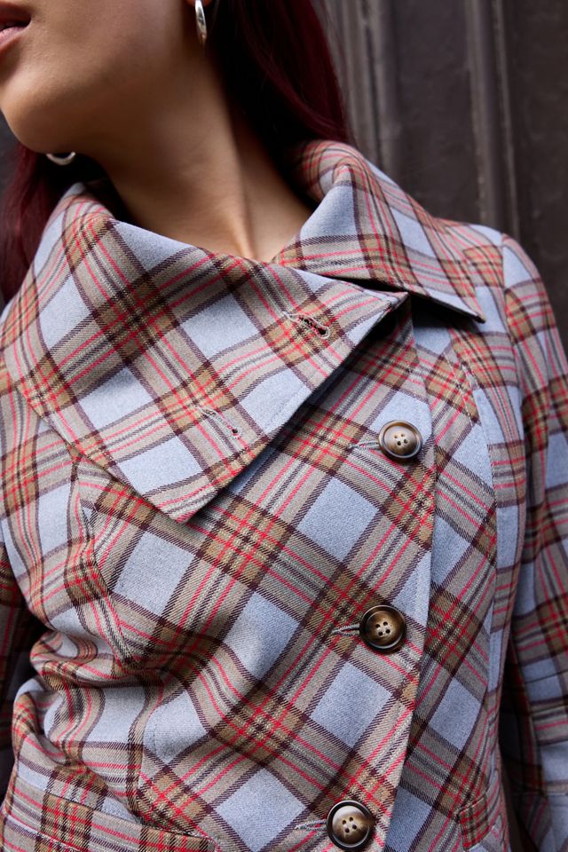 UO Etta Check Asymmetric Pea Coat #2