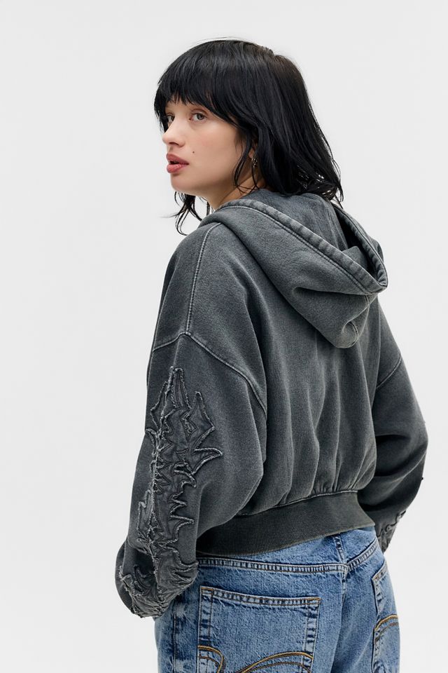 Silence + Noise Grey Appliqué Cropped Zip-Through Hoodie #3