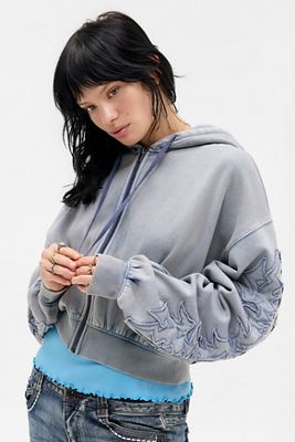 Sudadera con Capucha Corta con Cremallera y Apliqué Silence + Noise