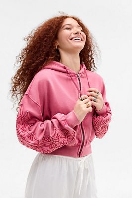 Silence + Noise Applikation Cropped Zip-Through Kapuzenpullover