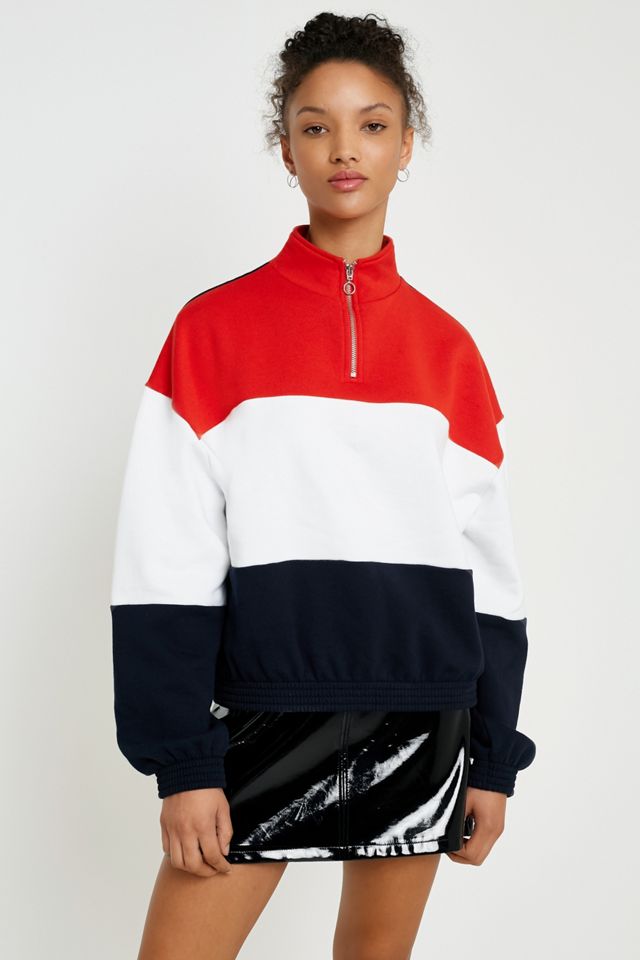 UO Striped Track Funnel Neck Sweatshirt | Urban Outfitters UK