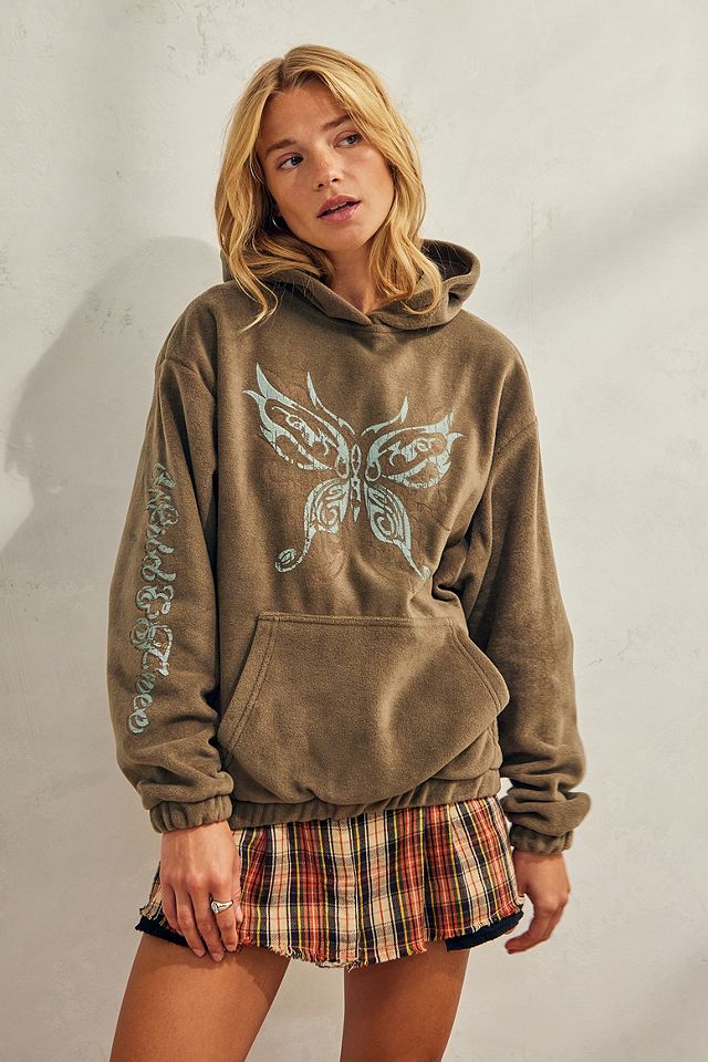 UO – Hoodie aus Fleece mit Schmetterlings-Print