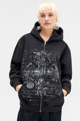 UO Grunge Script Zip-Through Hoodie