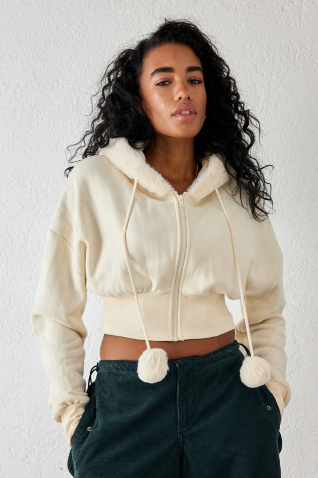 Faux fur outlet crop hoodie