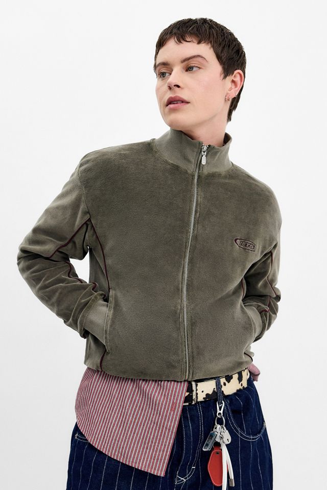 iets frans... Khaki Harri Piped Velour Track Top #4