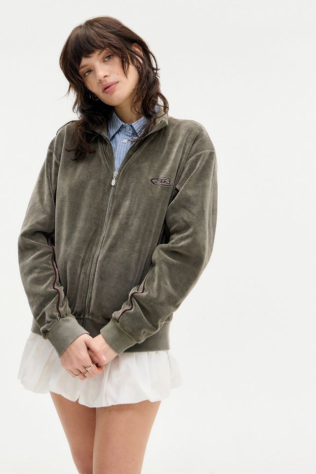 iets frans... Khaki Harri Piped Velour Track Top #2