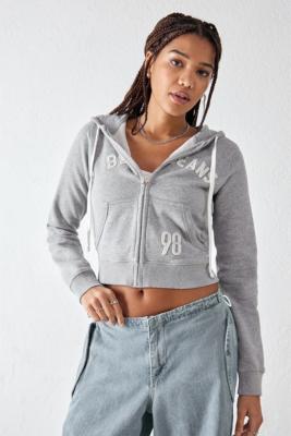 BDG Grey Distressed Applique Crop Hoodie - Grey S at Urban Outfitters