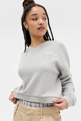 iets frans. Cropped V-Neck Sweatshirt - Grey XS at Urban Outfitters