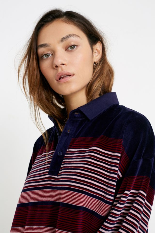 UO Velour Stripe Long-Sleeve Rugby Top | Urban Outfitters UK