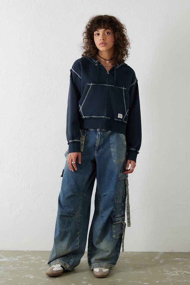 BDG Navy Slouchy Zip-Through Hoodie #1