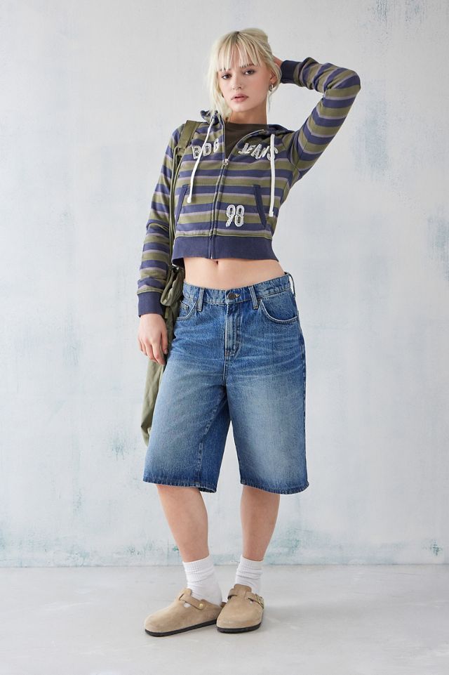 Sweat à capuche rétréci rayé bleu marine et vert BDG #2