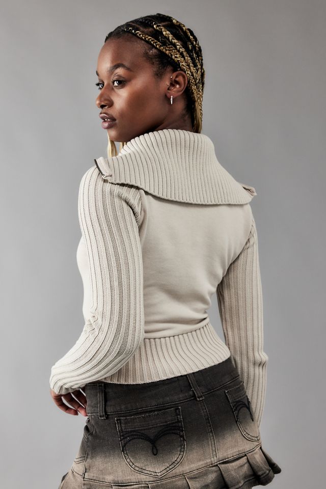 BDG Thea Ribbed Black Track Top #3
