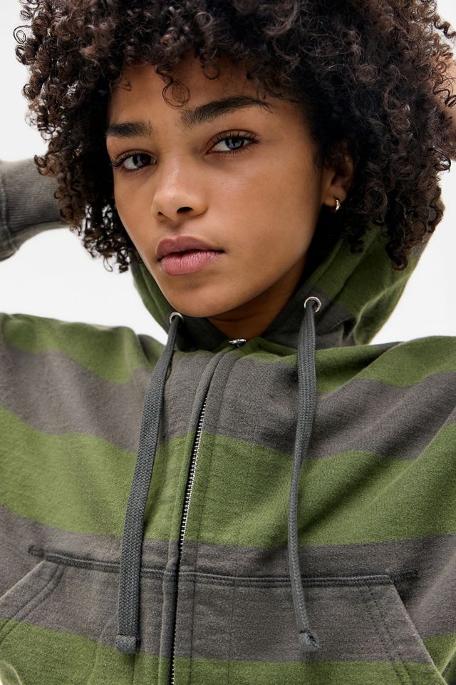 BDG Felpa con cappuccio a righe facile cachi con zip #1