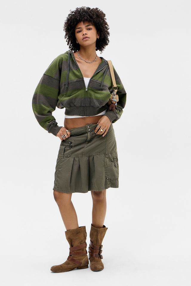 BDG Felpa con cappuccio a righe facile cachi con zip #2