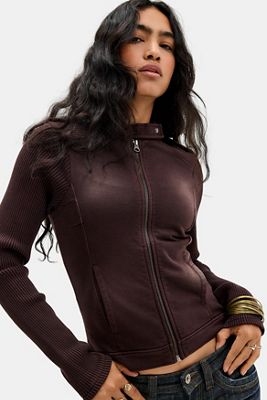Silence + Noise Floyd Ribbed Moto Zip-Through Top