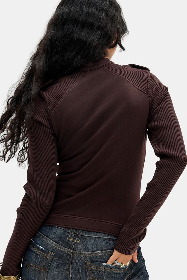 Silence + Noise Floyd Geripptes Moto Zip-Through Top #3