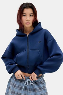 iets frans... Marineblaue Scuba Crop Zip-Through Kapuzenjacke