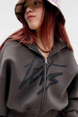iets frans... Dark Grey Scuba Crop Zip-Through Hoodie