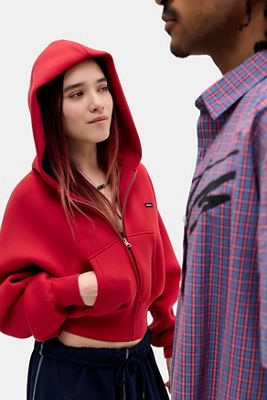 iets frans... Rotes Scuba Crop Zip-Through Kapuzenpullover
