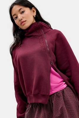 iets frans... Sweat à capuche bordeaux asymétrique à fermeture éclair