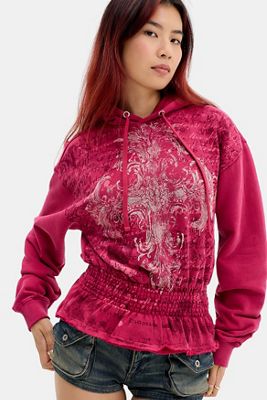 Silence + Noise Shirred Graphic Hoodie