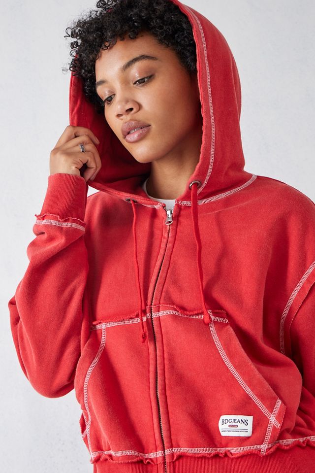 BDG Red Slouchy Zip-Through Hoodie #1