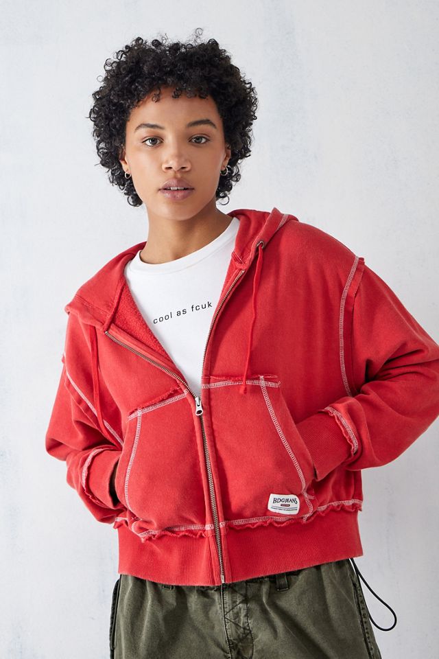BDG Red Slouchy Zip-Through Hoodie #2