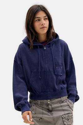 BDG Zip-Durchgehender Waffel-Kapuzenpullover