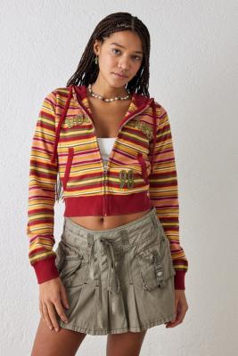 BDG Striped Baby Hoodie - Red XL at Urban Outfitters