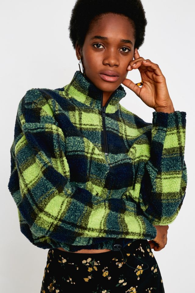 UO Fluorescent Check Fleece Track Jacket | Urban Outfitters UK