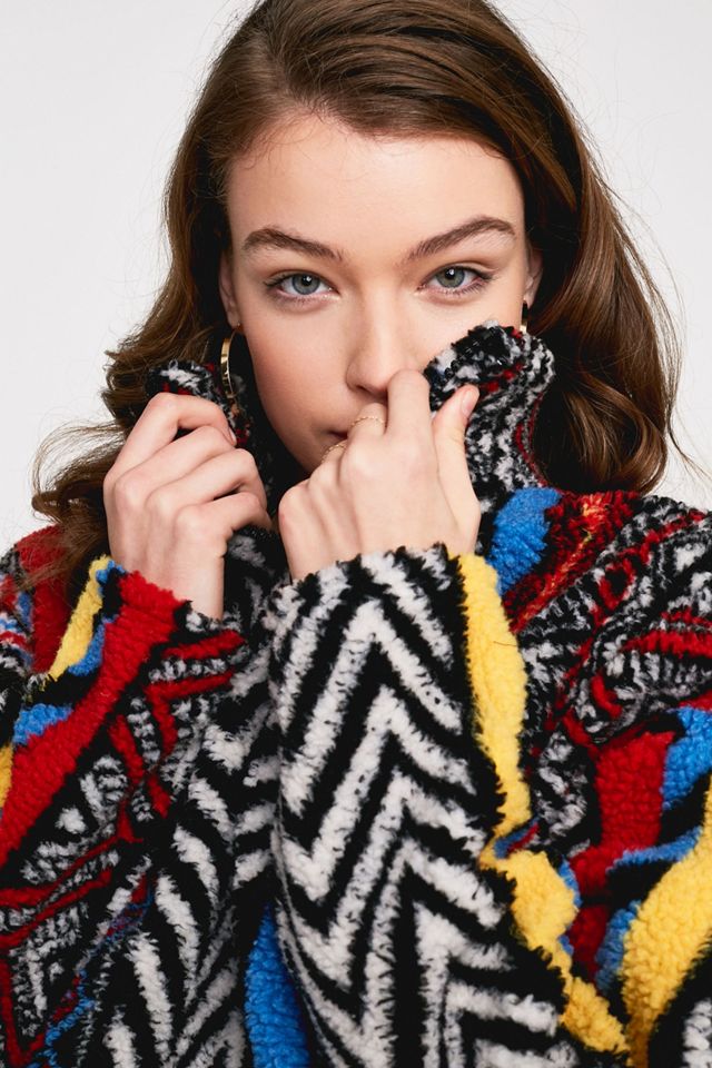 UO Bright Multicolour Stripe Teddy Track Top #3