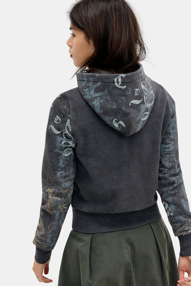 Sudadera con Capucha Corta con Cremallera Estampado Grunge UO #3