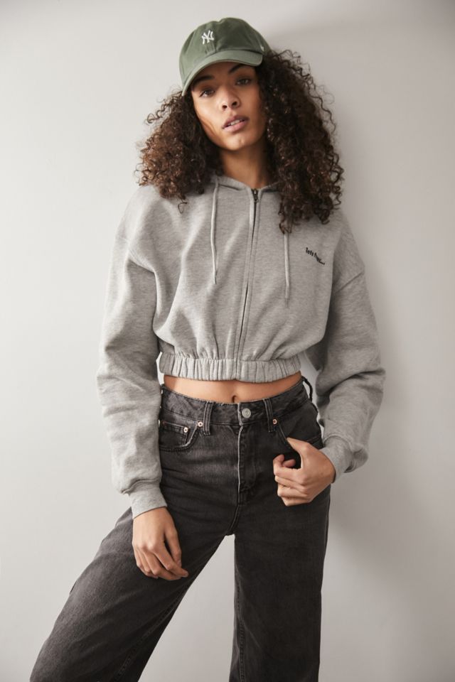 iets frans Grey Zip Through Crop Hoodie