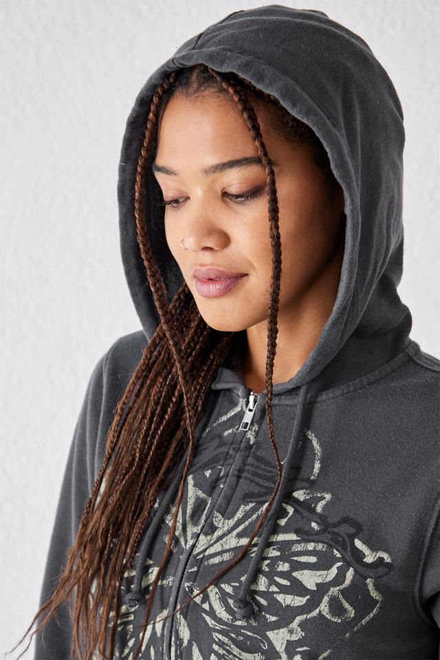 UO Charcoal Gothic Graphic Cropped Hoodie | Urban Outfitters UK