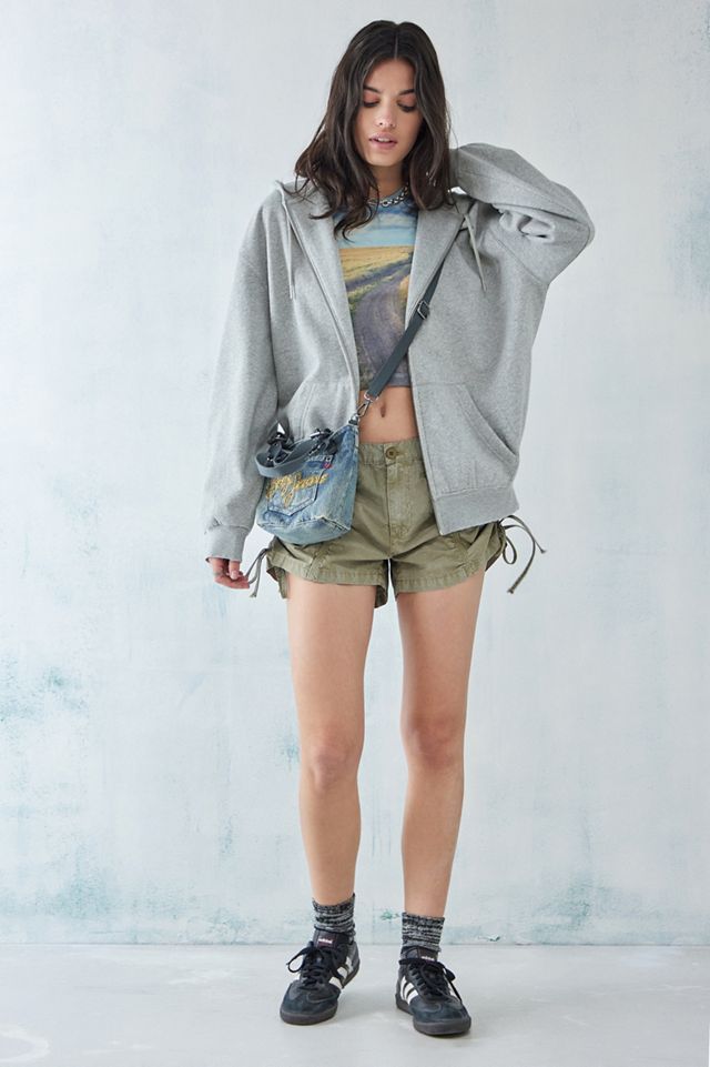 Felpa con Cappuccio e Zip Oversize Grigio Melange BDG #1