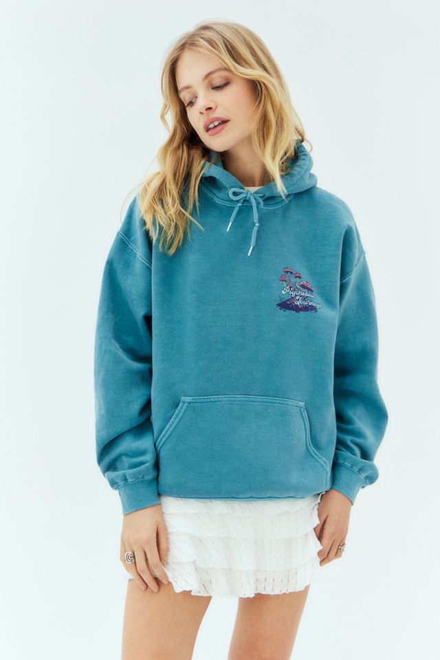 UO Teal Pilz Grafik Hoodie #1
