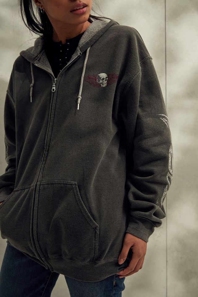 UO Dark Grey Rebel Tour Zip-Through Hoodie #1