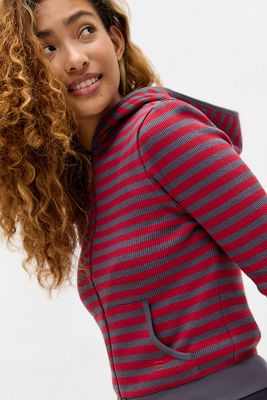 BDG Red Iris Stripe Zip-Through Hoodie