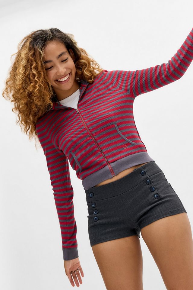 Felpa con cappuccio e zip BDG Rosso Iris a righe #2