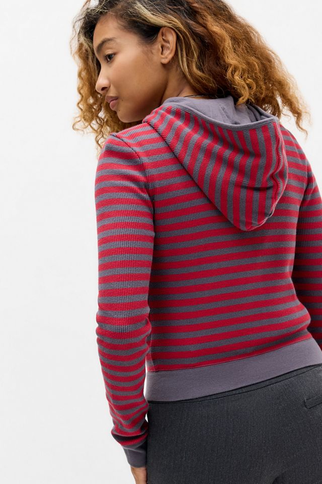 Felpa con cappuccio e zip BDG Rosso Iris a righe #3