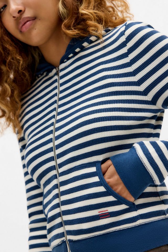 Felpa con cappuccio e zip BDG blu marino a righe Iris #2