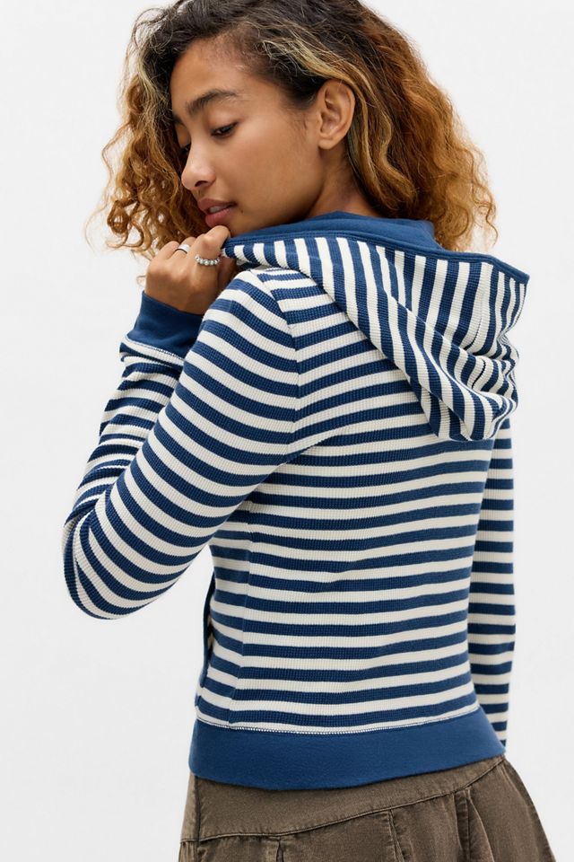 Felpa con cappuccio e zip BDG blu marino a righe Iris #3