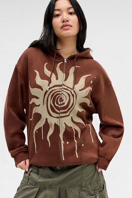 Sweat à Capuche Cropped Femme Urban Outfitters – Bleu Moyen – Zip – Taille S – Occasion