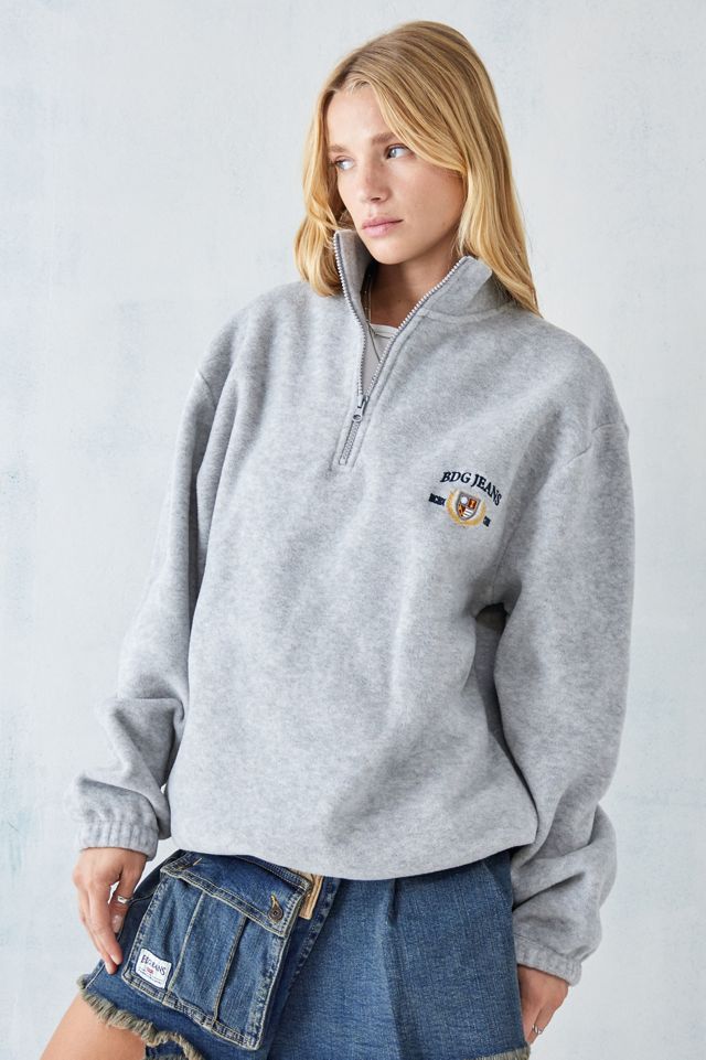 BDG Grey Crest Fleece Mock Neck Sweatshirt #1